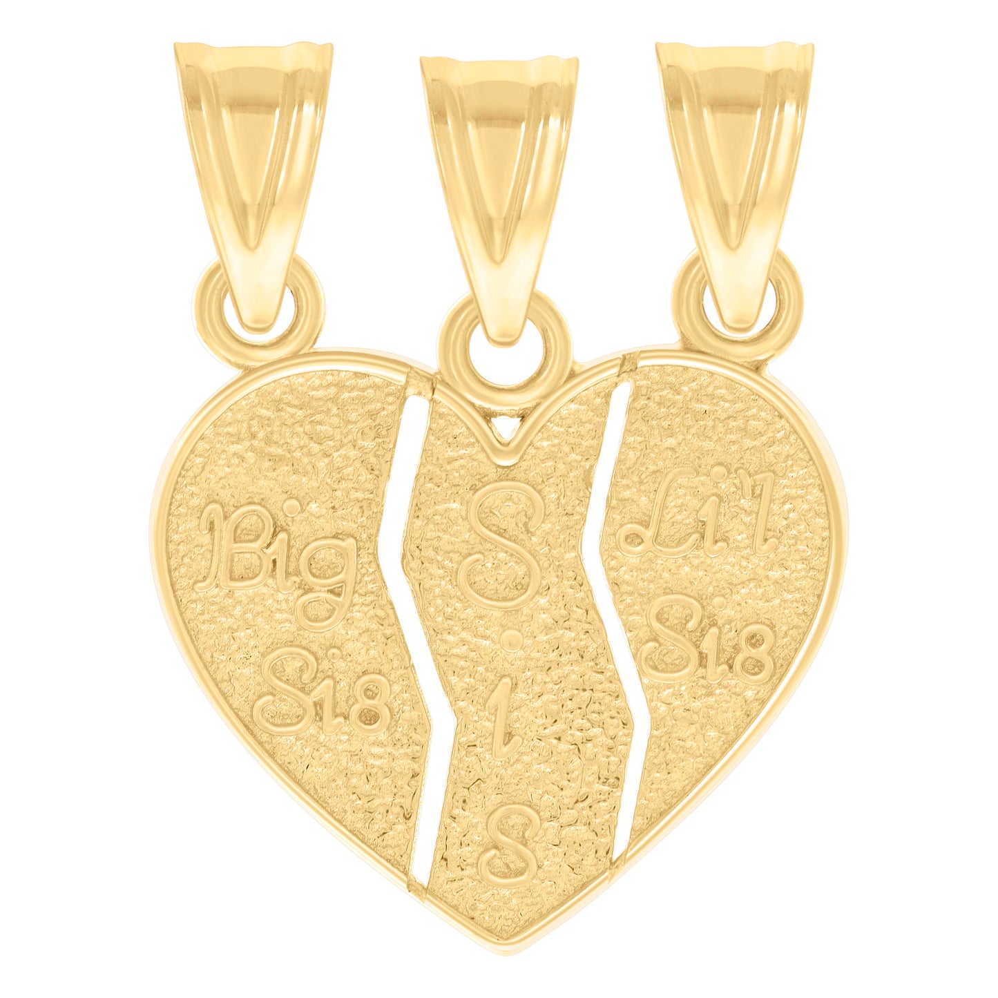 10k Yellow Gold Womens Break Apart Heart Big Sis Lil Sis Family Talking Charm Pendant