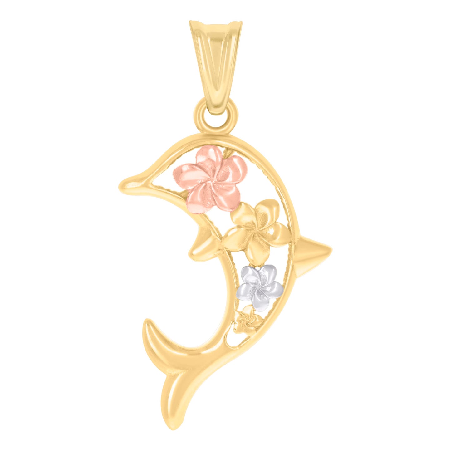 10k Tri Color Gold Unisex Flower Dolphin Fish Ocean Charm Pendant