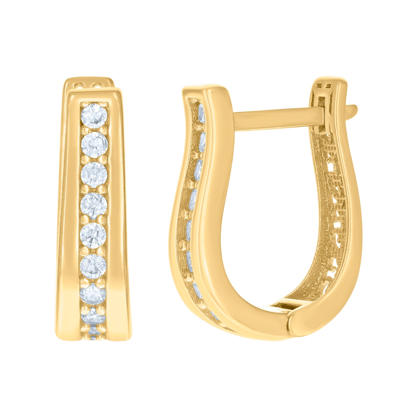 10k Yellow Gold Womens Cubic Zirconia U-Shaped Hoop Earrings