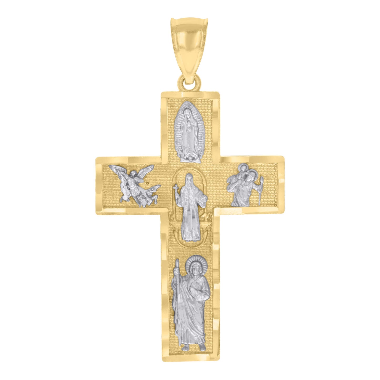 10k Two tone Gold Mens Cross Religious Charm Pendant