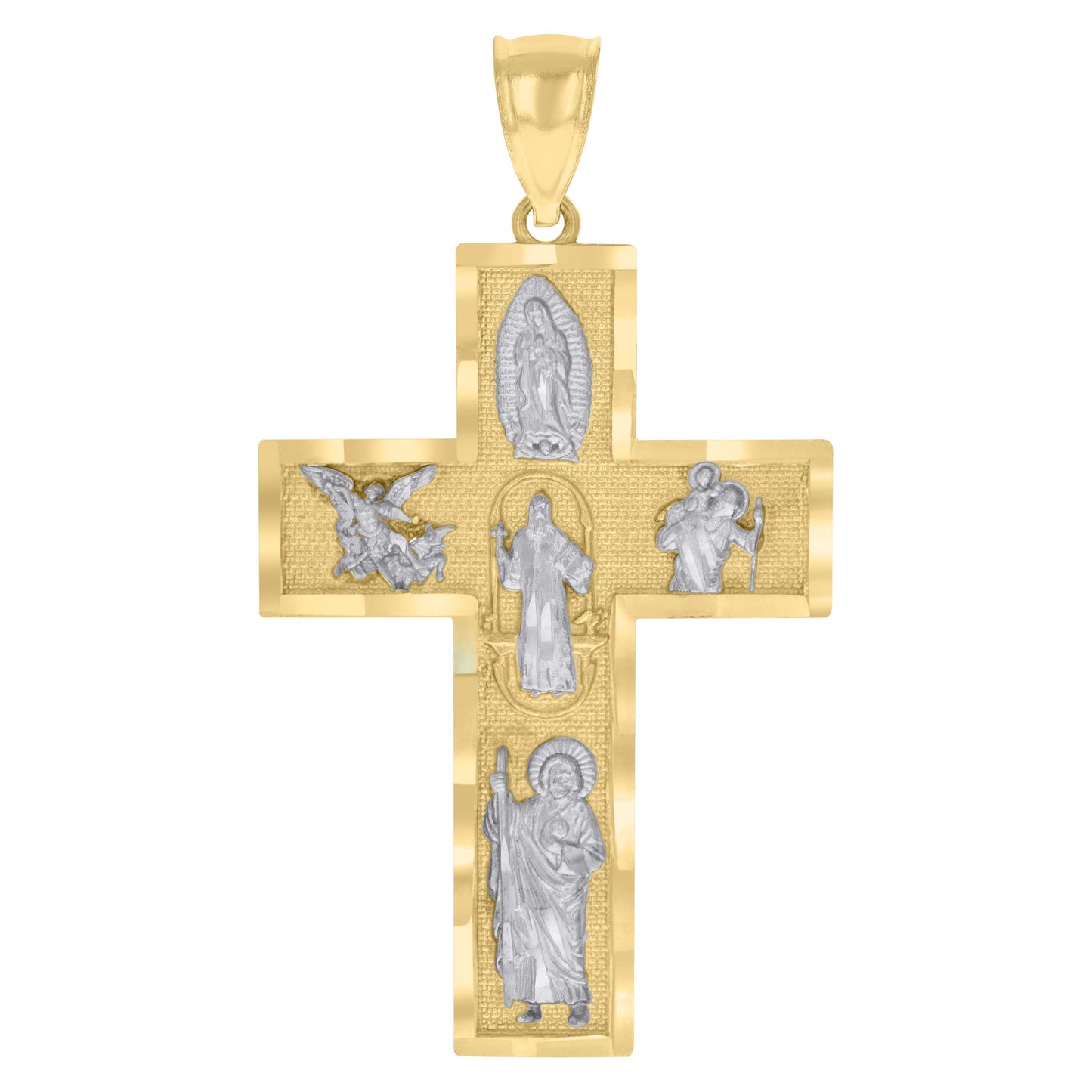 10k Two tone Gold Mens Cross Religious Charm Pendant