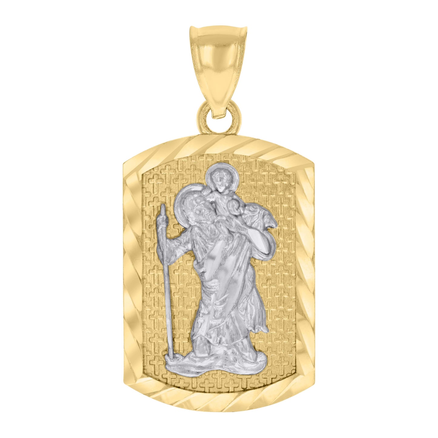10k Two tone Gold Mens St. Christopher Religious Charm Pendant