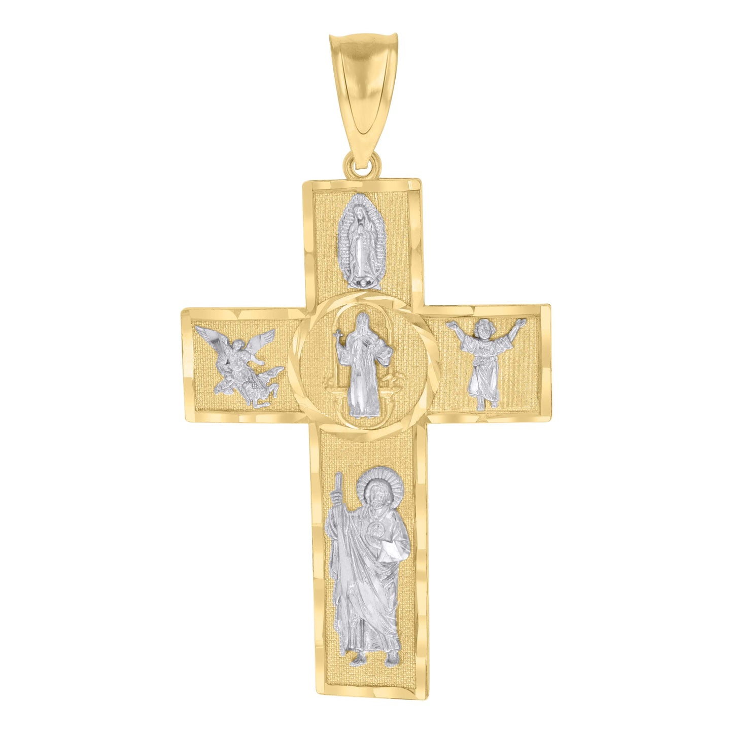 10k Two tone Gold Mens Cross Religious Charm Pendant