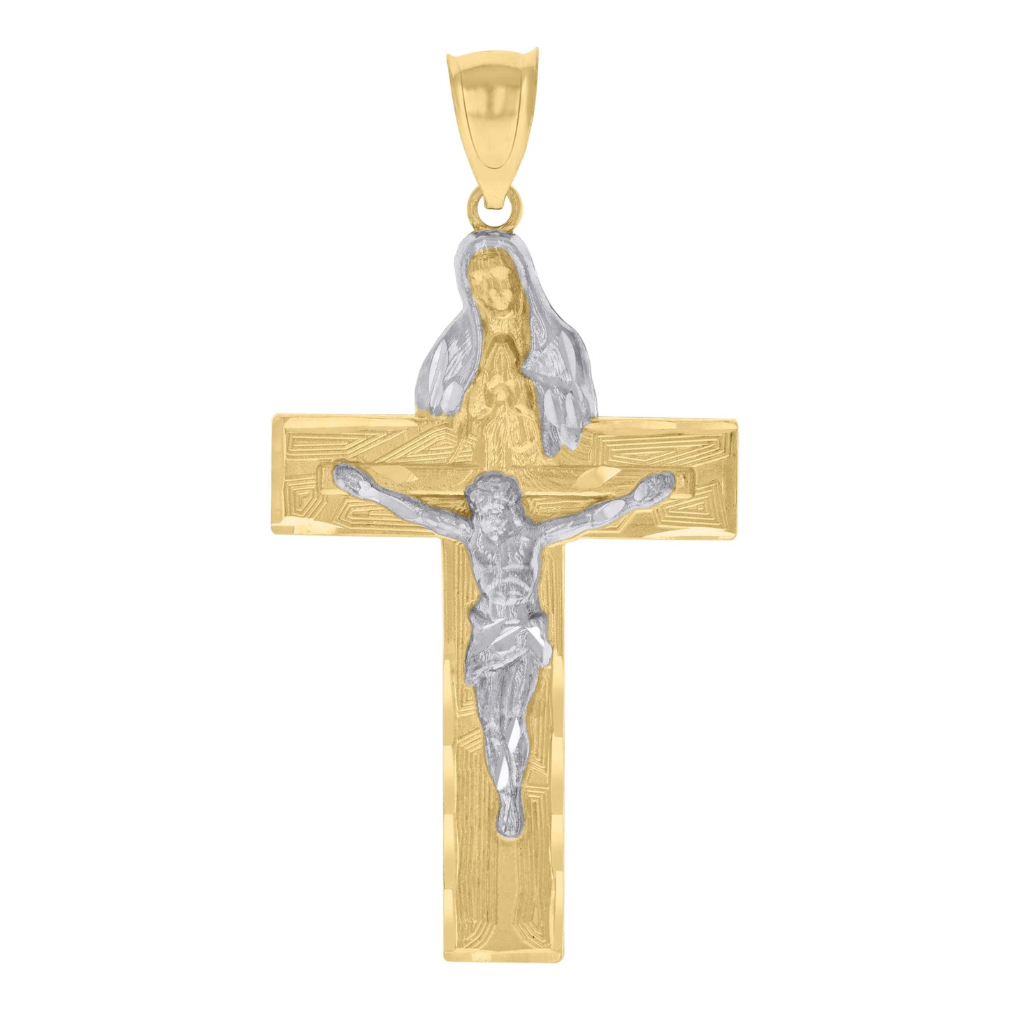 10k Two tone Gold Mens Guadalupe Crucifix Cross Religious Charm Pendant