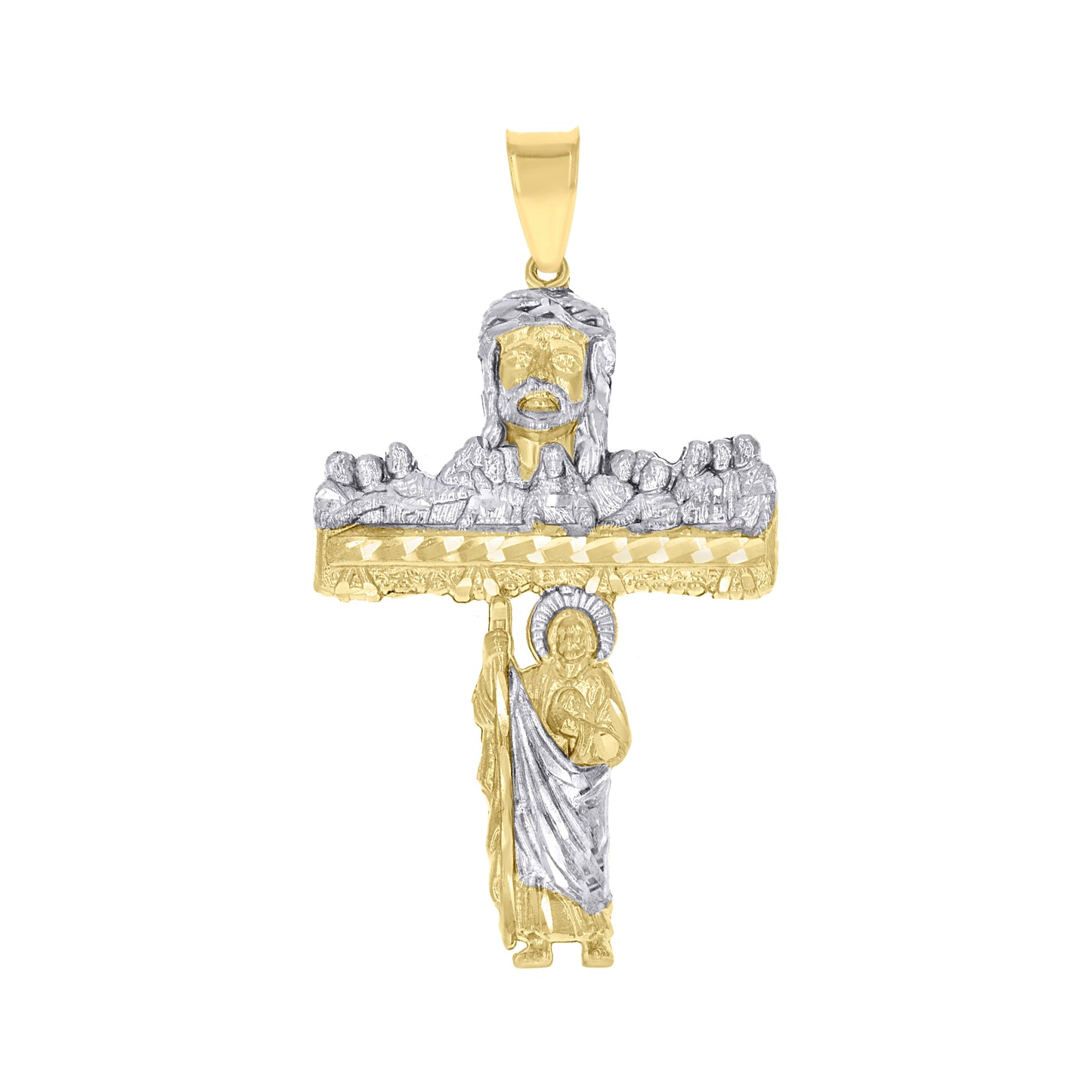 10k Two tone Gold Mens Jesus Last Supper Crucifix Cross Religious Charm Pendant