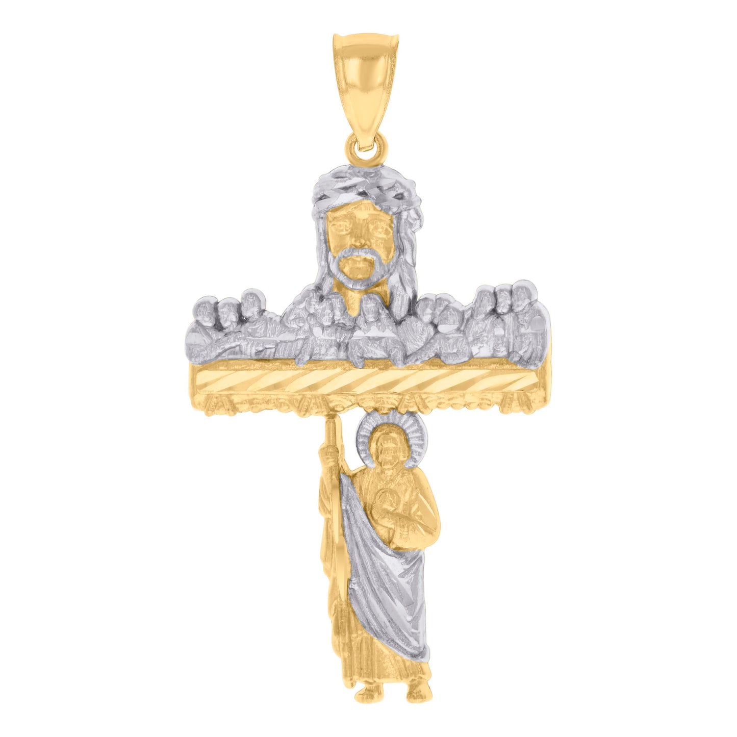 10k Two tone Gold Mens St. Jude Jesus Last Supper Cross Religious Charm Pendant