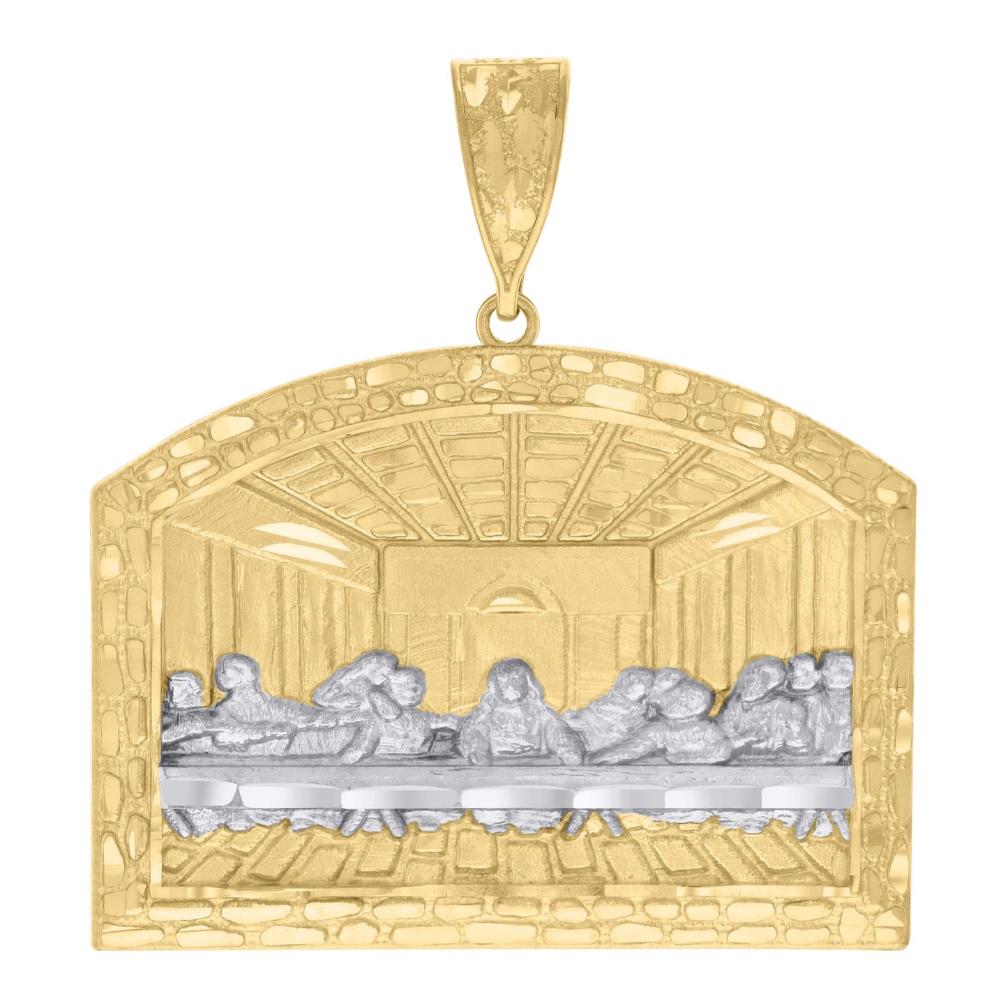 10k Two tone Gold Mens Nugget Last Supper Religious Charm Pendant