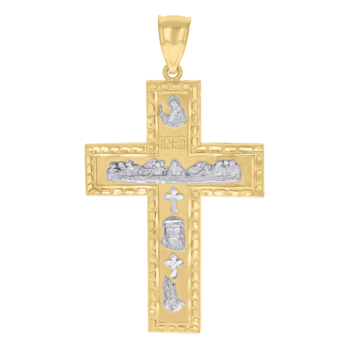 10k Two tone Gold Mens Jesus Last Supper INRI Cross Religious Charm Pendant