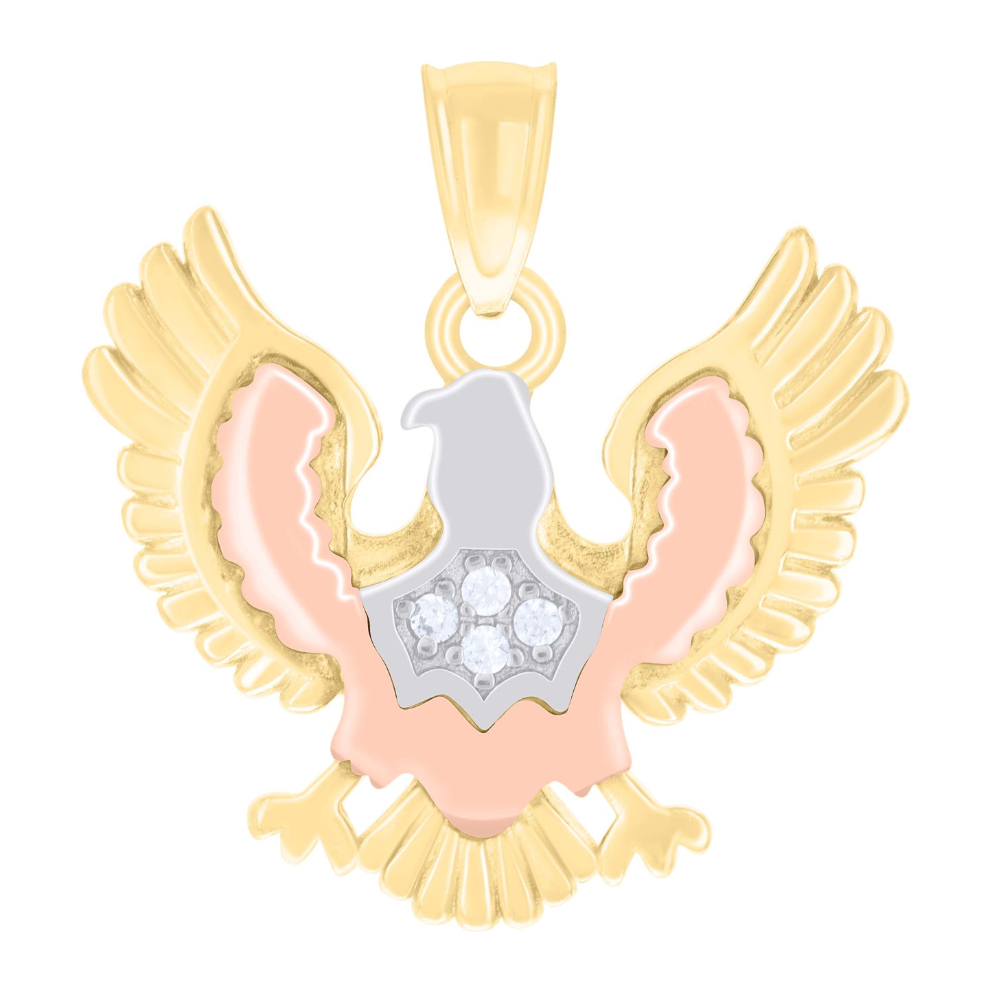 10k Tri Color Gold Womens Cubic Zirconia Eagle Bird Wildlife Charm Pendant