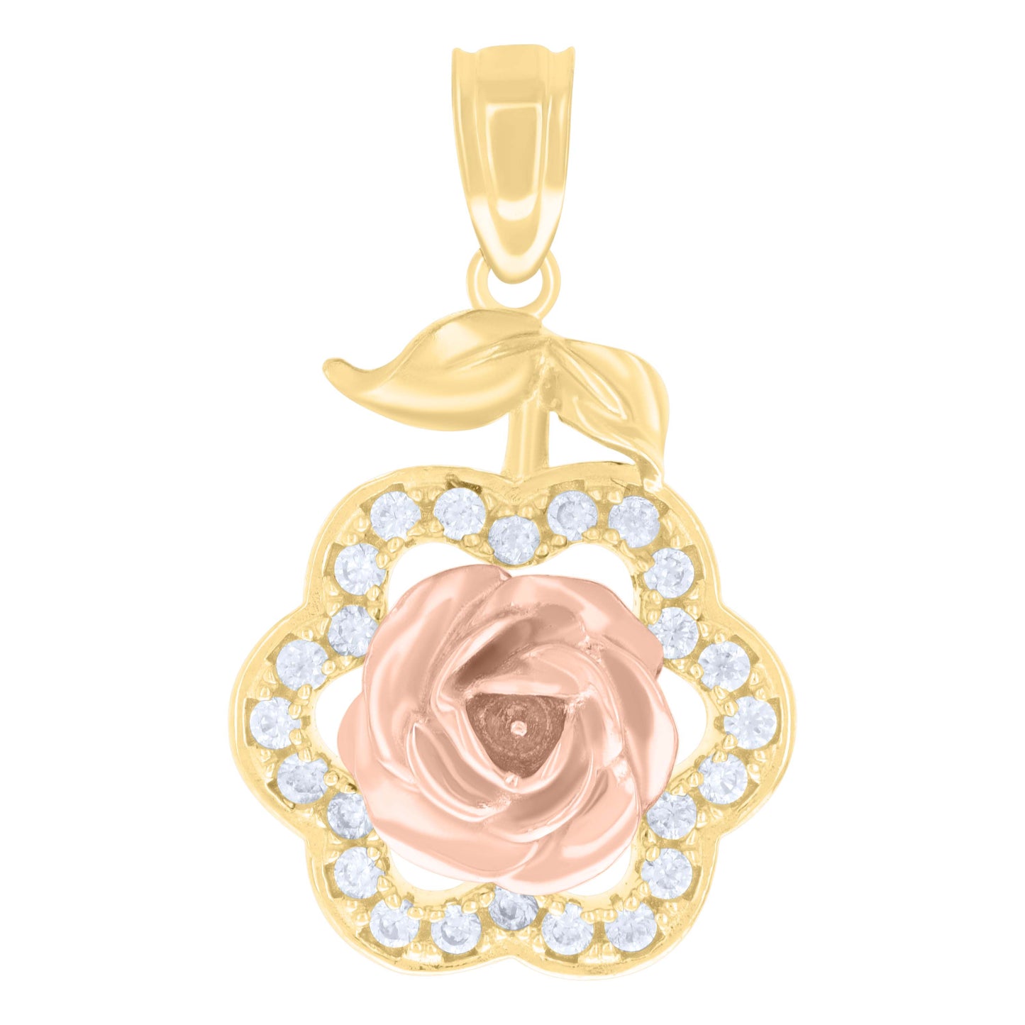 10k Two tone Gold Womens Cubic Zirconia Rose Fashion Charm Pendant