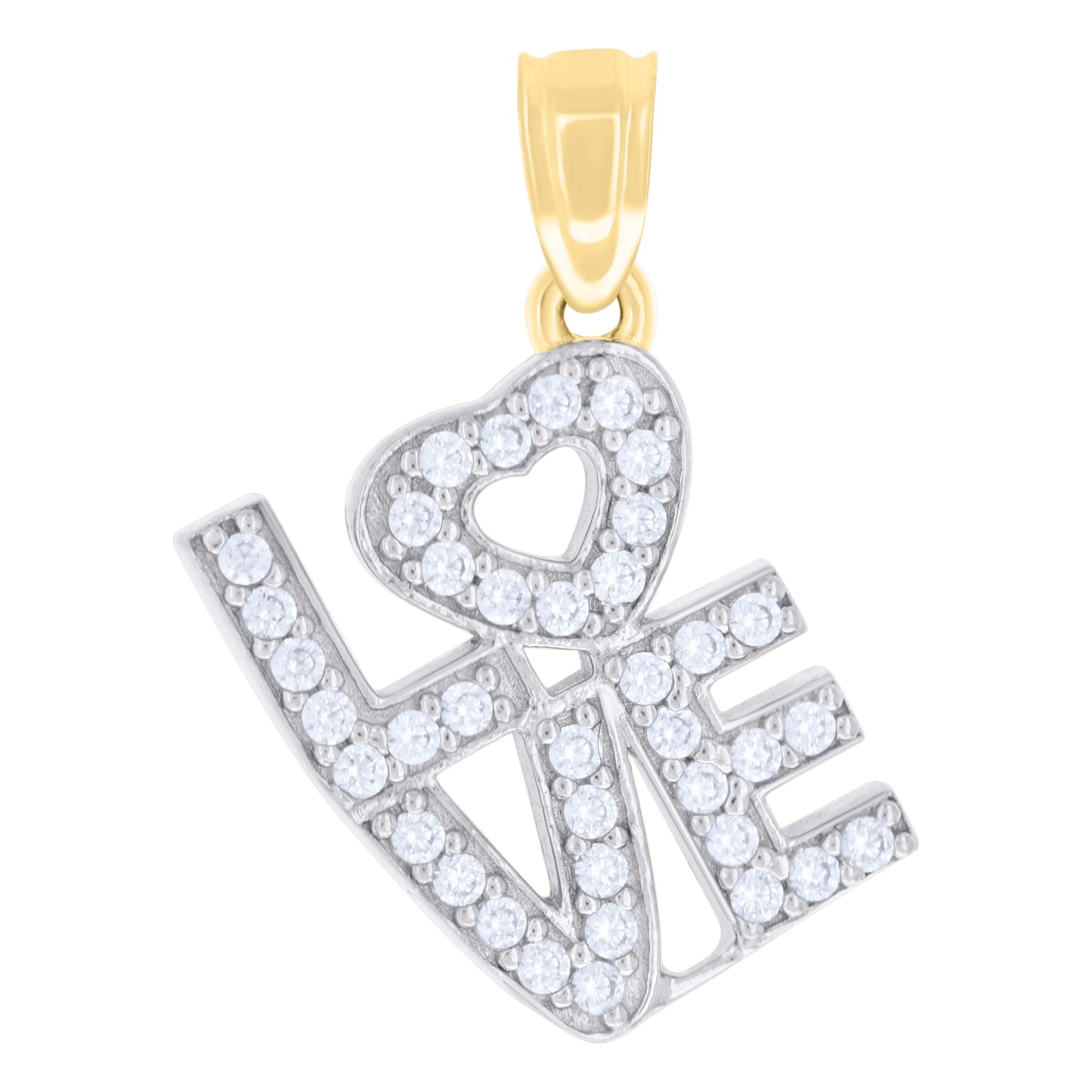 10k Two tone Gold Womens Cubic Zirconia Love Heart Charm Pendant