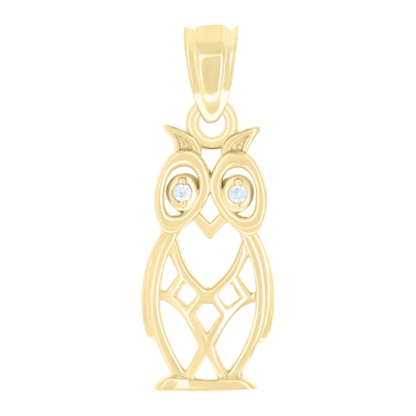 10k Yellow Gold Womens Cubic Zirconia Good Luck Owl Bird Wildlife Charm Pendant