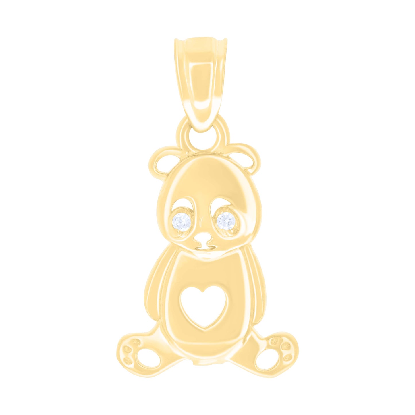 10k Yellow Gold Womens Cubic Zirconia Teddy Bear Heart Charm Pendant