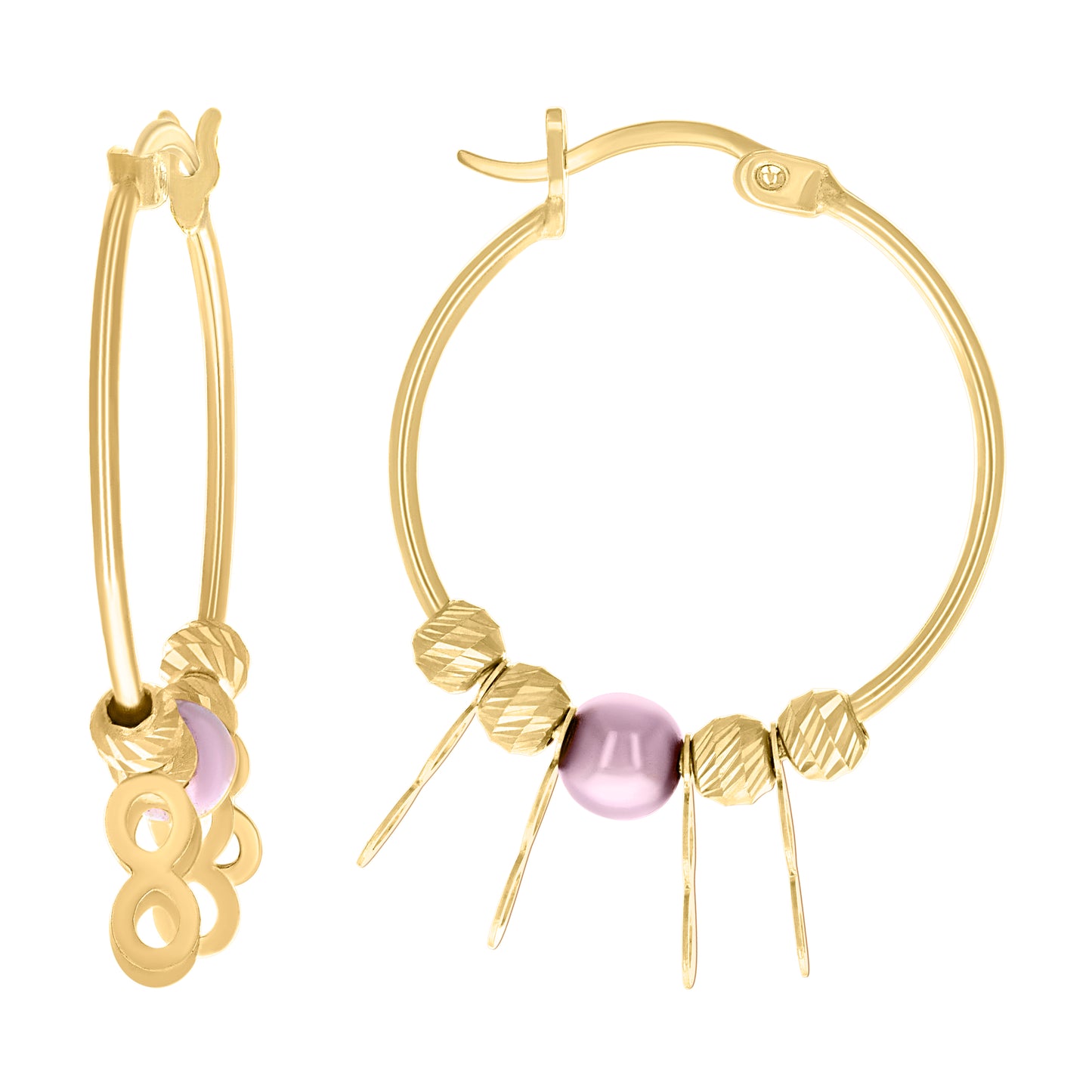 10k Yellow Gold Womens Infinity Purple Beaded Hoop Earrings