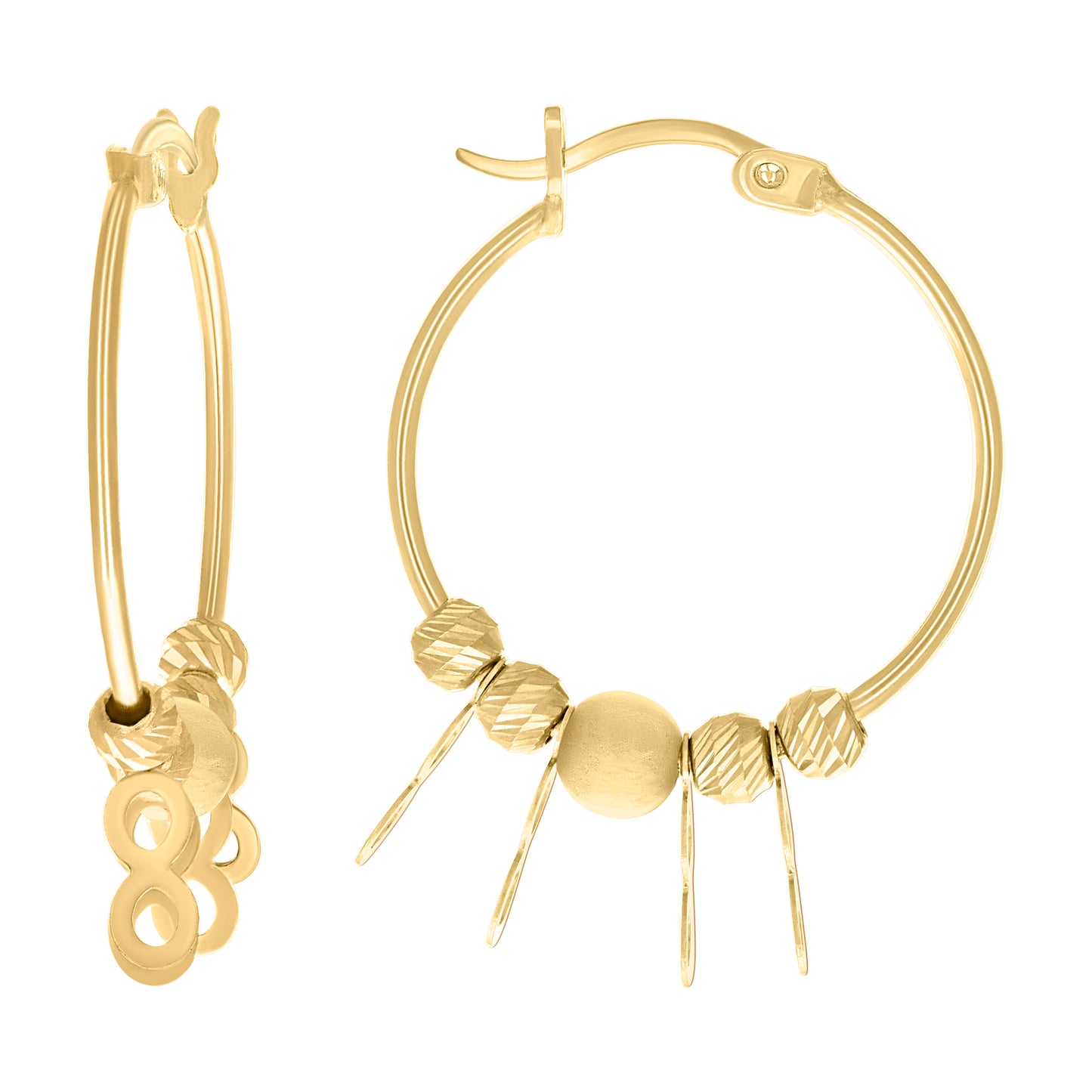 10k Yellow Gold Womens Infinity Yellow Beaded Hoop Earrings
