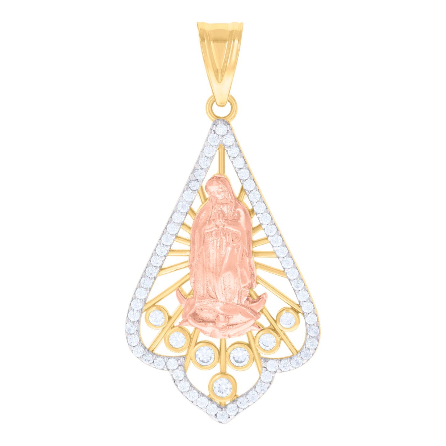 10kt Tri-Color Gold Womens Cubic-Zirconia Guadalupe Religious Charm Pendant