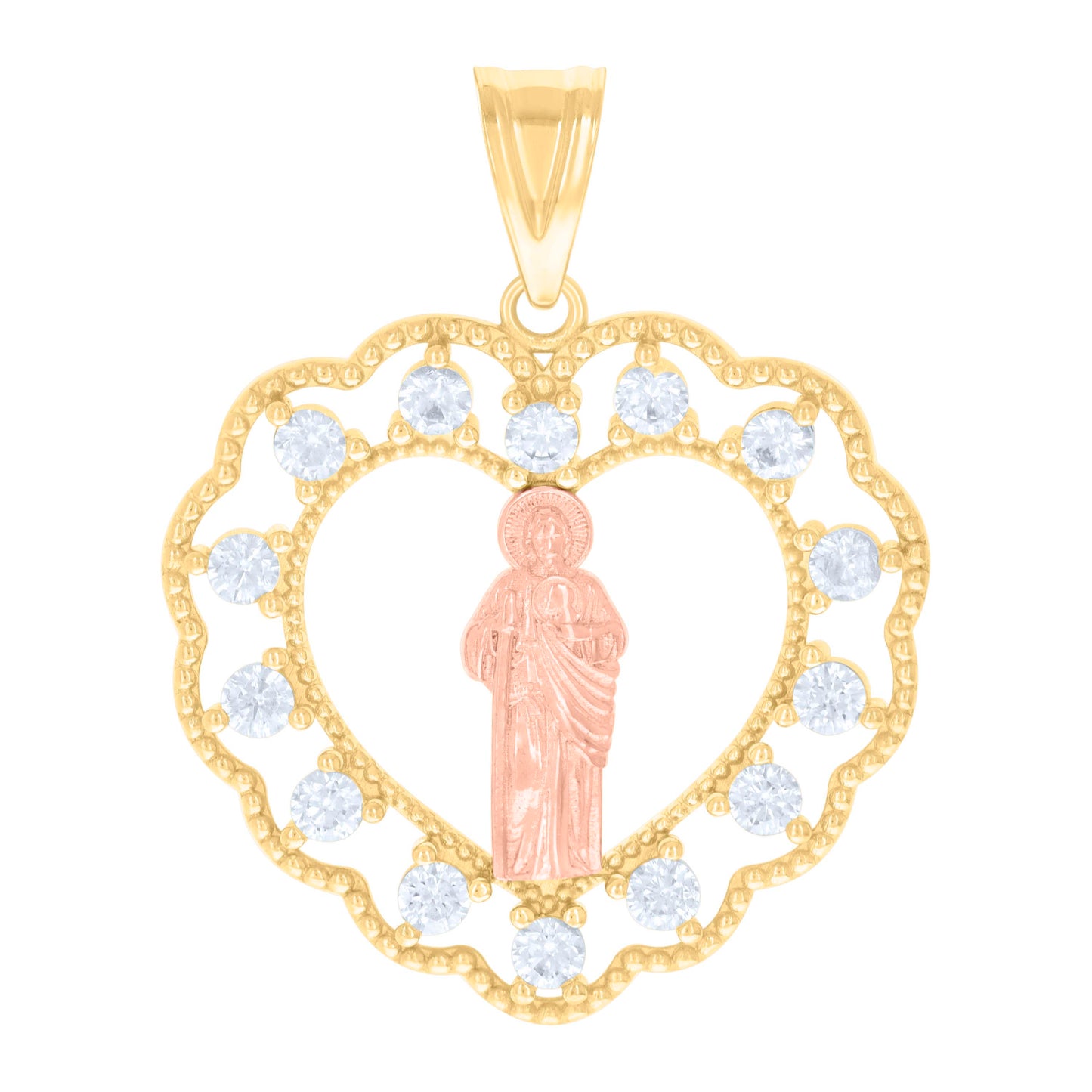 10kt Two-tone Gold Mens Cubic-Zirconia St. Jude Religious Charm Pendant