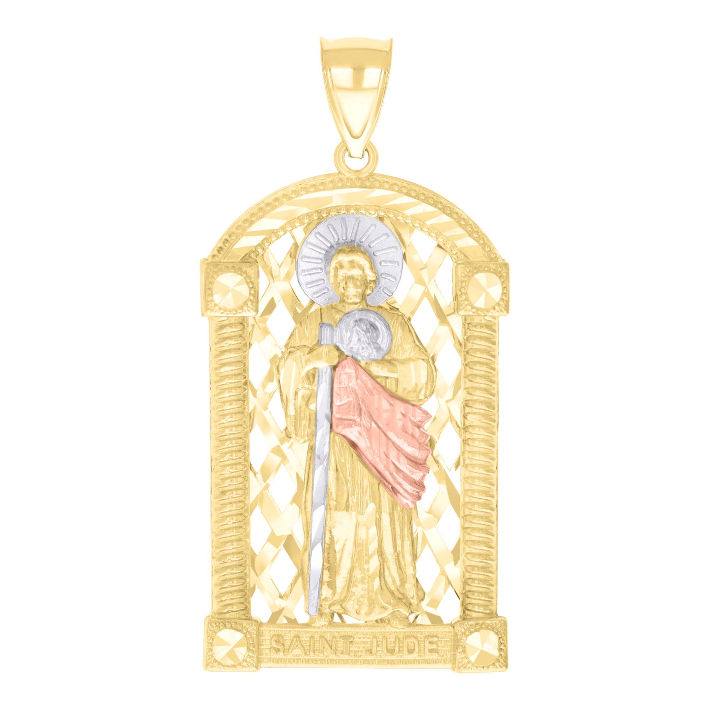 10k Tri Color Gold Mens St. Jude Religious Charm Pendant