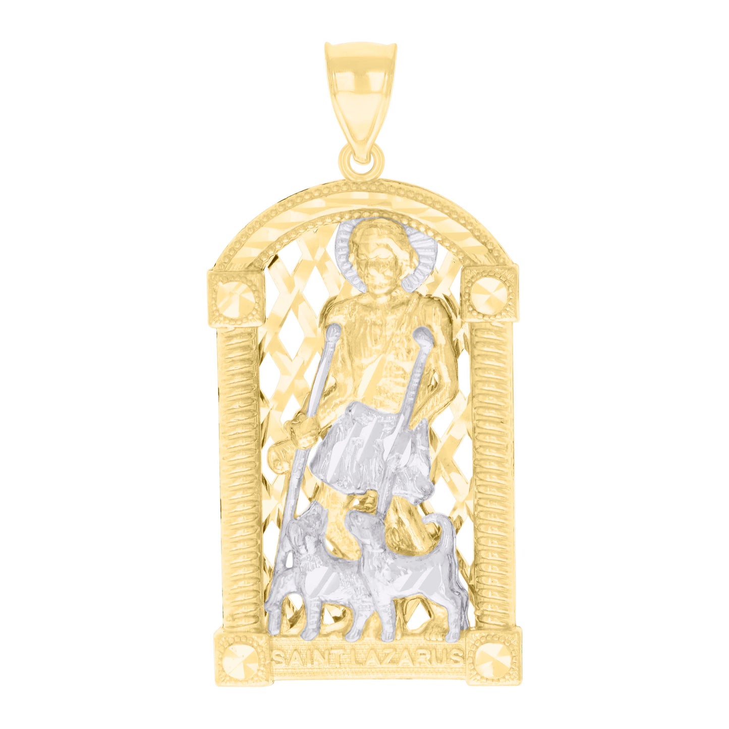 10k Two tone Gold Mens St. Lazarus Religious Charm Pendant