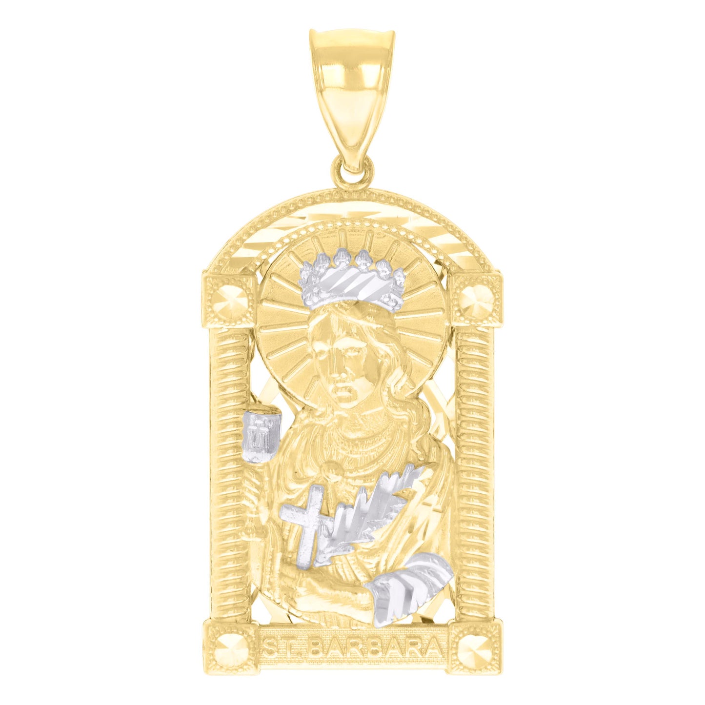 10k Two tone Gold Mens St. Barbara Religious Charm Pendant