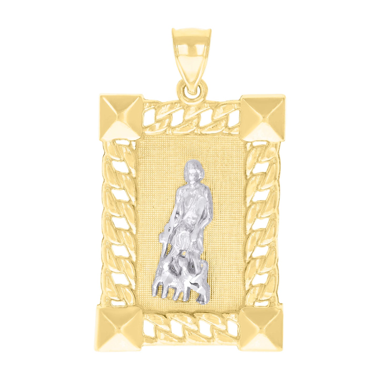 10k Two tone Gold Mens St. Lazarus Religious Charm Pendant