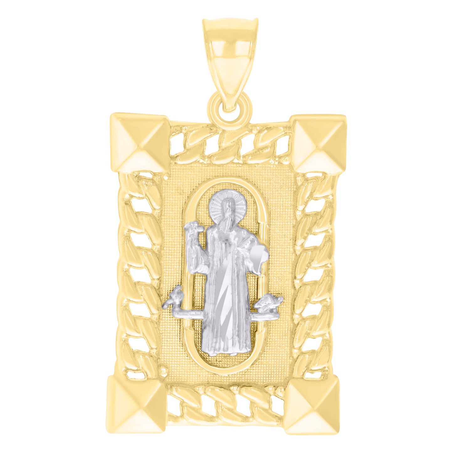 10kt Two-tone Gold Mens St. Benedict Religious Pendant
