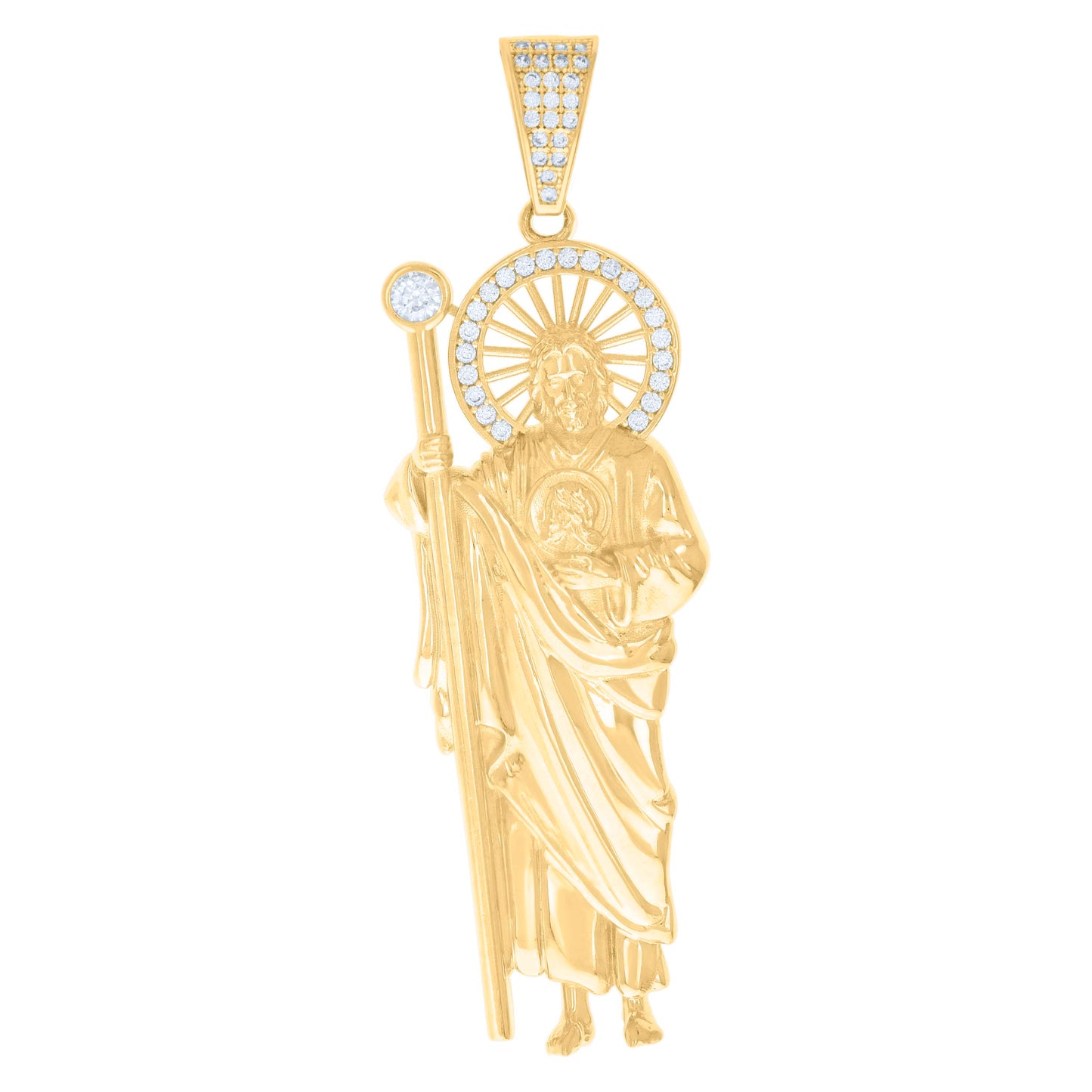 10k Yellow Gold Mens Cubic Zirconia St. Jude Religious Charm Pendant