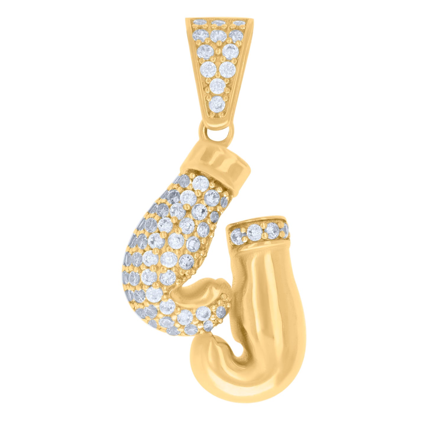 10k Yellow Gold Mens Cubic Zirconia Boxing Gloves Sports Charm Pendant