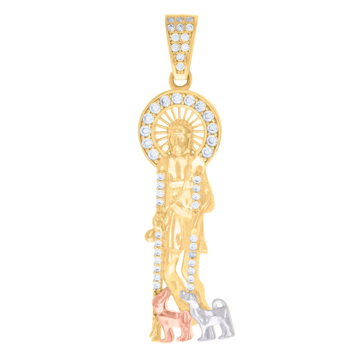 10k Tri Color Gold Mens Cubic Zirconia St. Lazarus Religious Charm Pendant