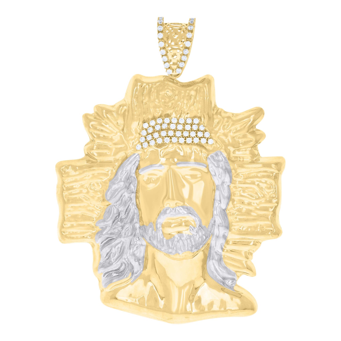 10k Two tone Gold Mens Cubic Zirconia Jesus Religious Charm Pendant