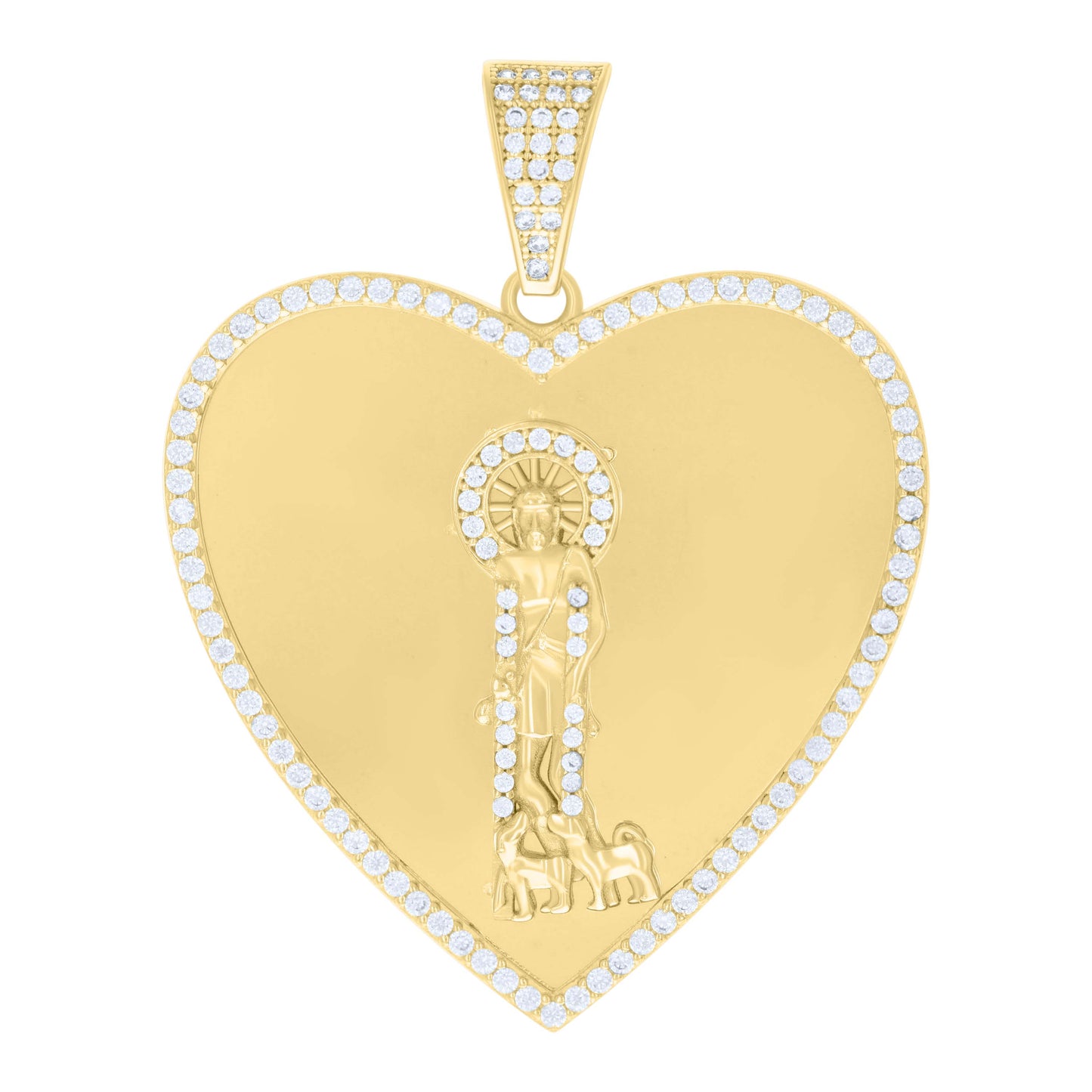 10k Yellow Gold Mens Cubic Zirconia St. Jude Religious Heart Charm Pendant
