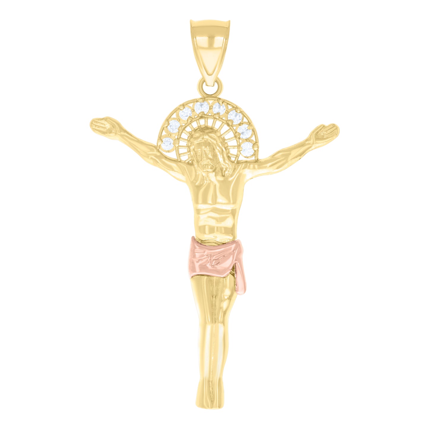 10k Two tone Gold Mens Cubic Zirconia Jesus Christ Body Religious Charm Pendant