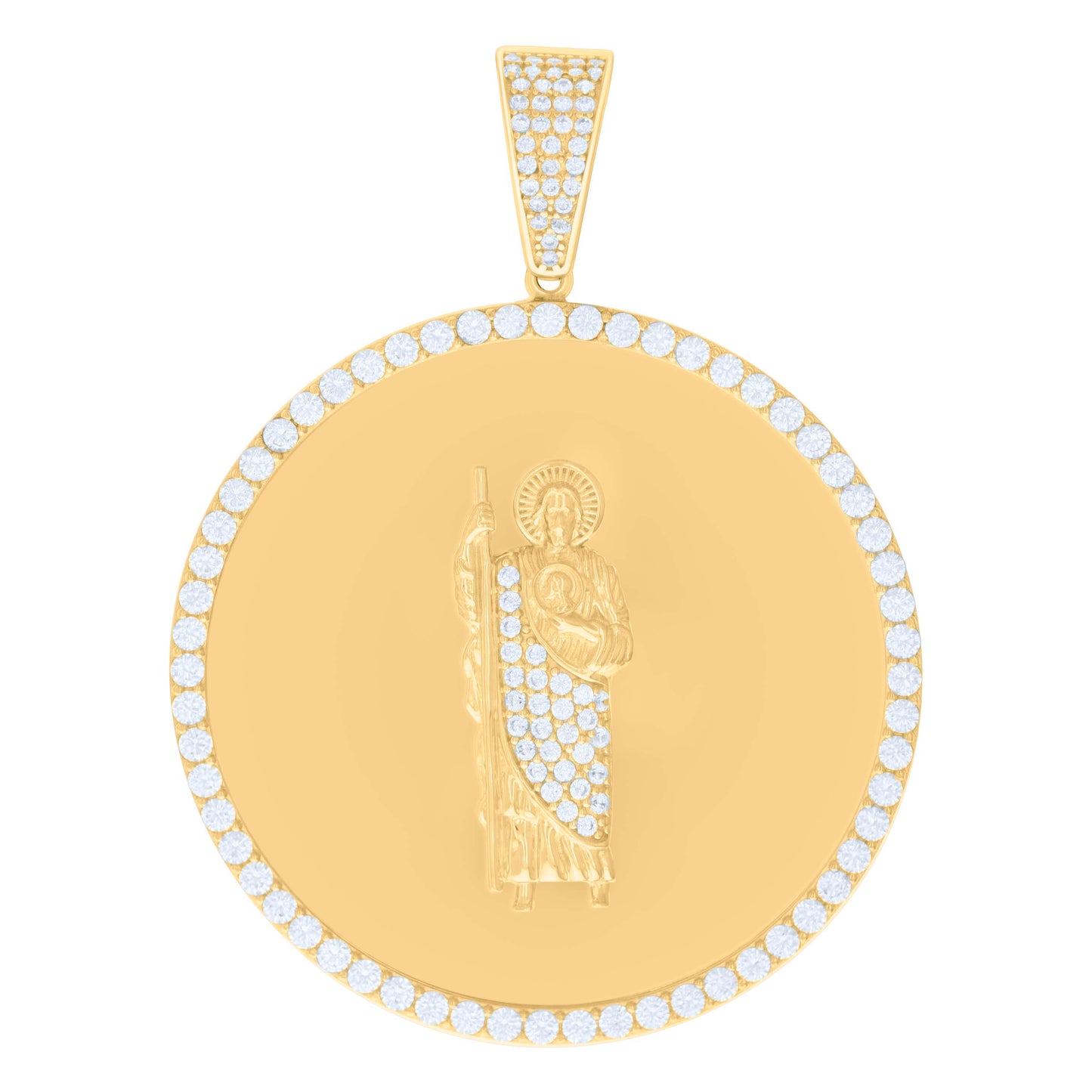 10k Yellow Gold Mens Cubic Zirconia St. Jude Religious Charm Pendant