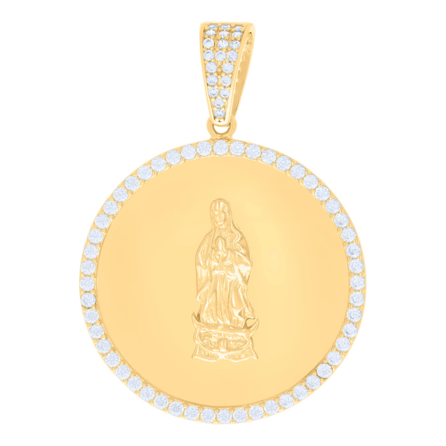 10k Yellow Gold Mens Cubic Zirconia Guadalupe Religious Charm Pendant