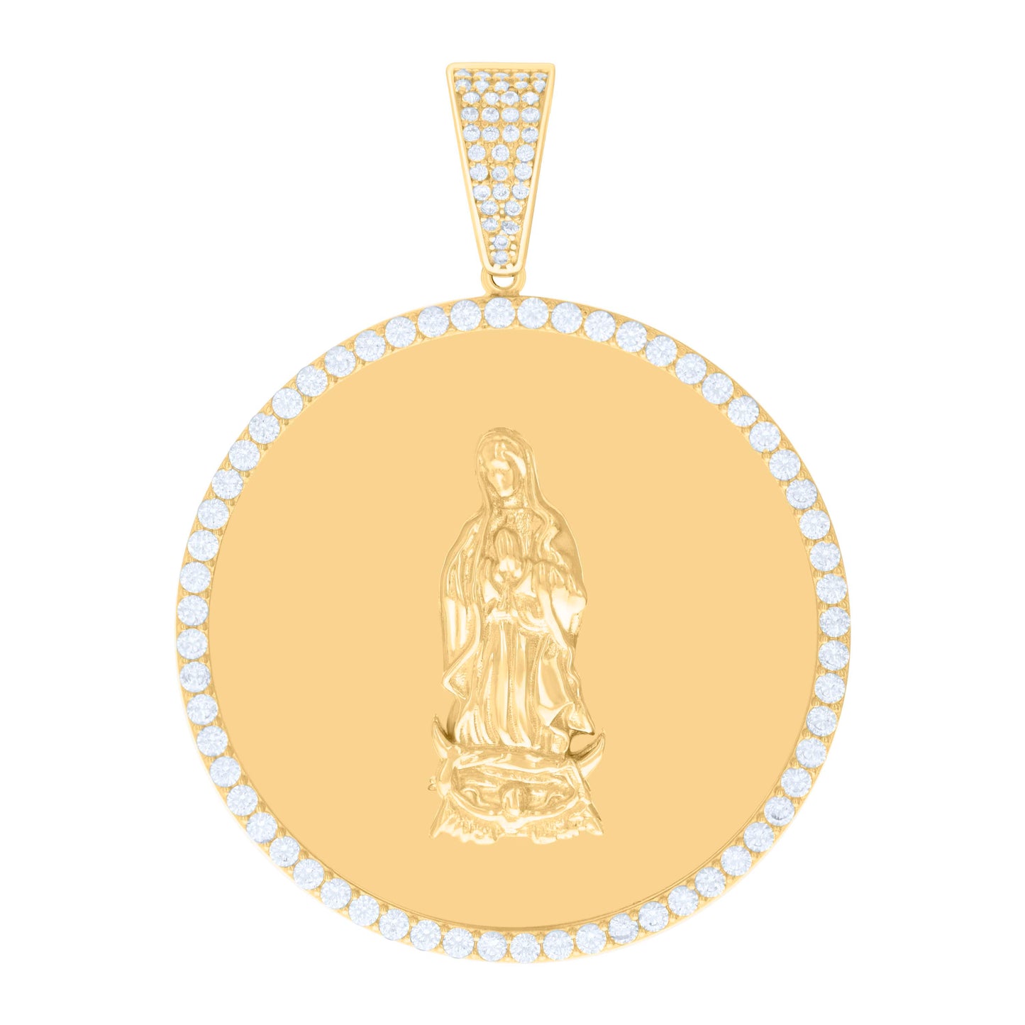 10k Yellow Gold Mens Cubic Zirconia Guadalupe Religious Charm Pendant