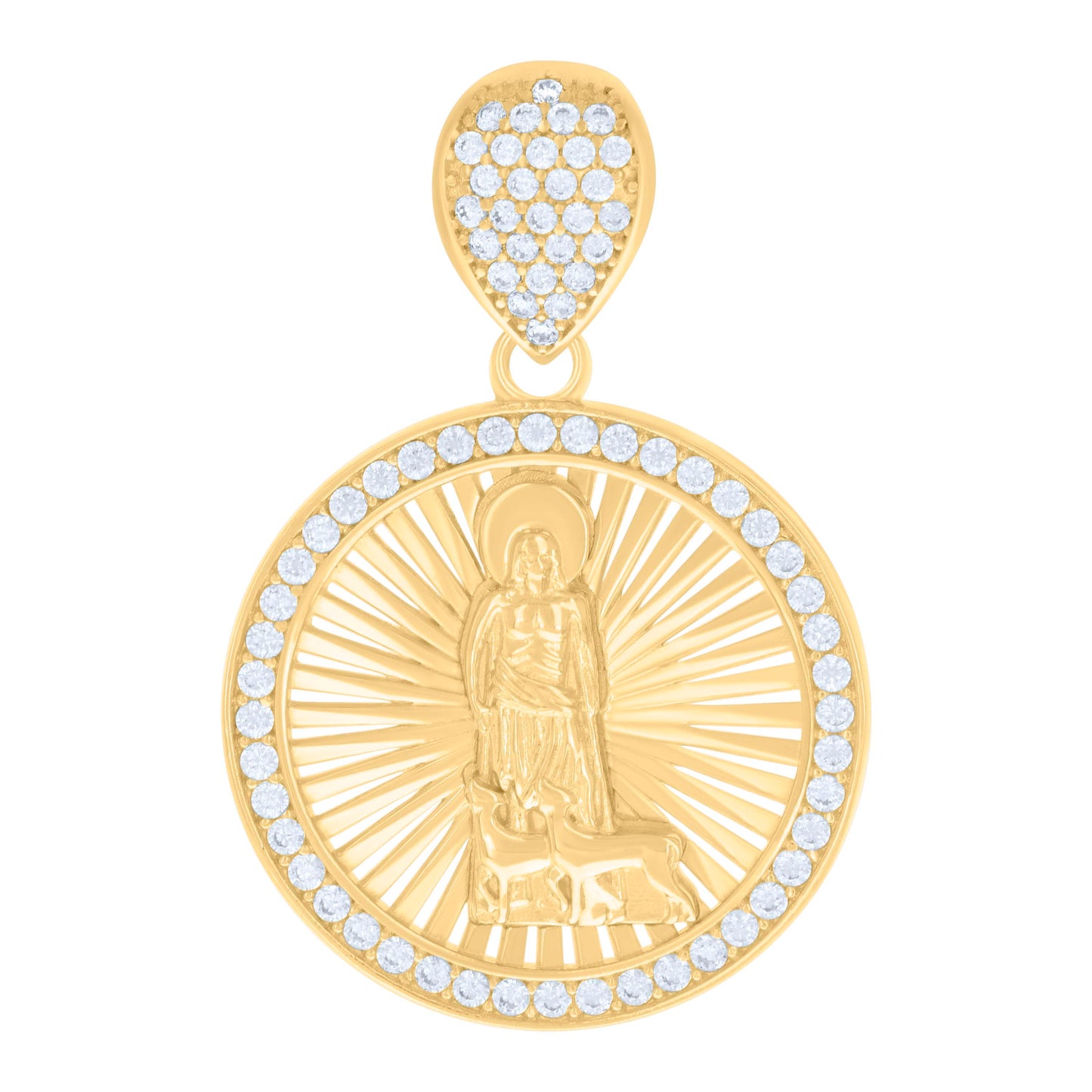 10k Yellow Gold Mens Cubic Zirconia St. Lazarus Religious Charm Pendant