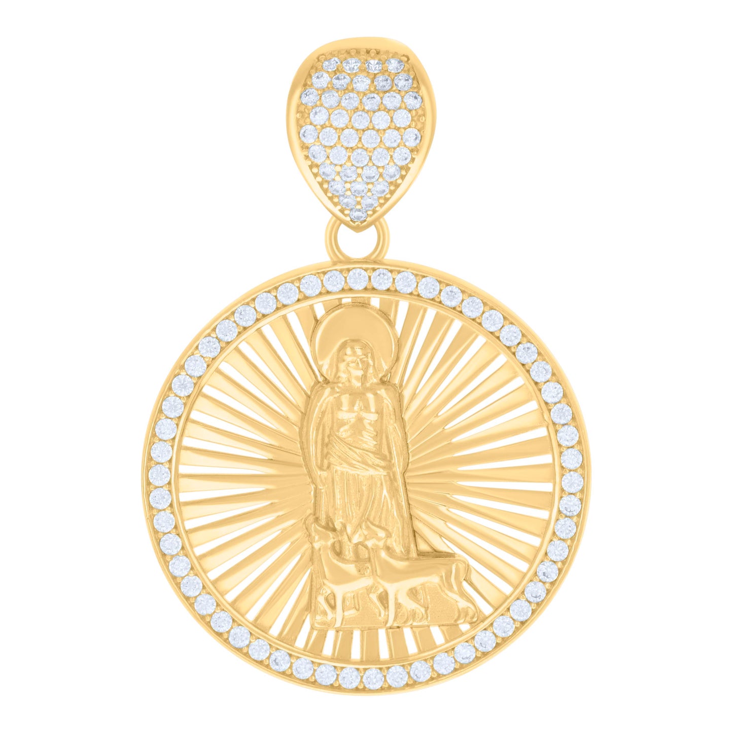 10k Yellow Gold Mens Cubic Zirconia St. Lazarus Religious Charm Pendant
