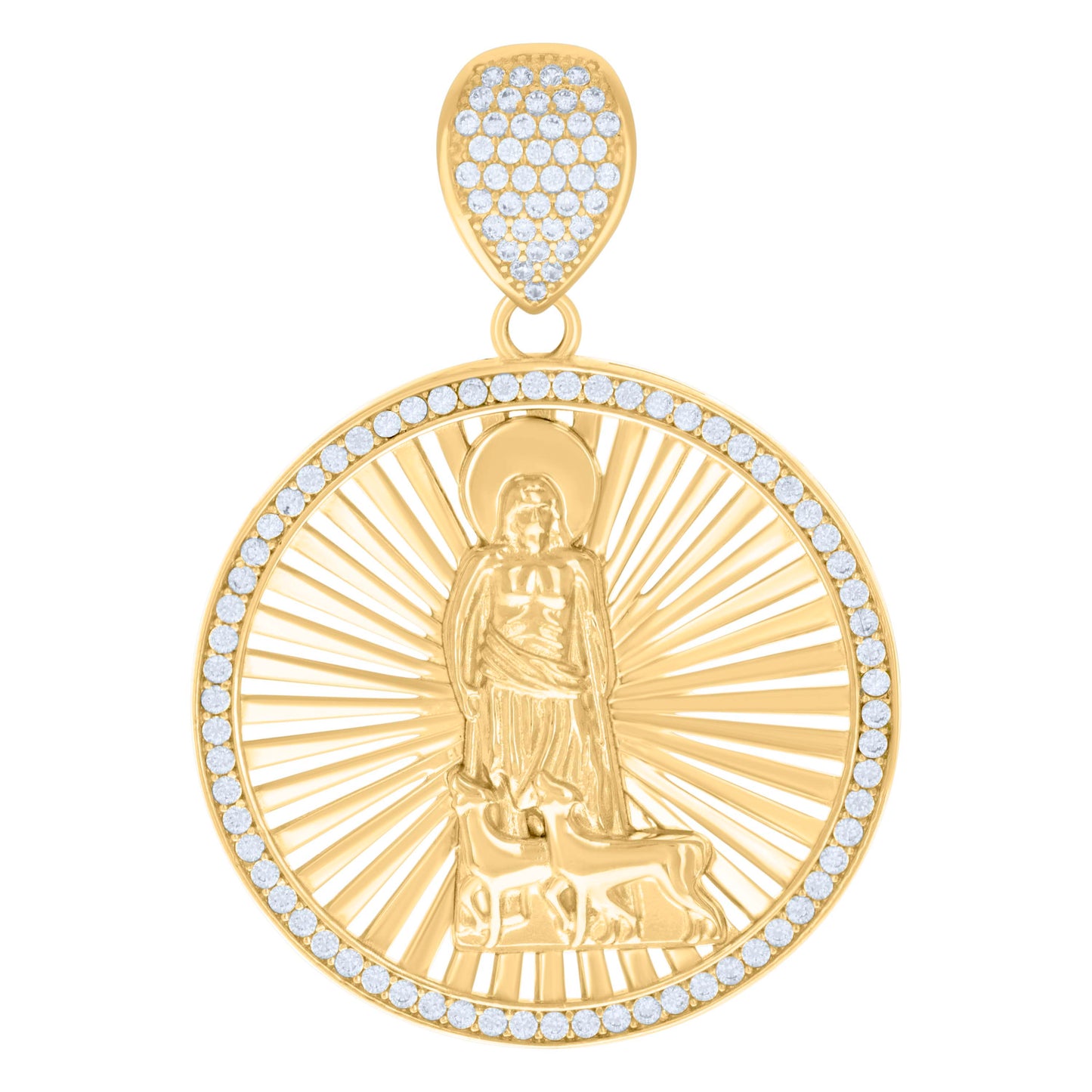 10k Yellow Gold Mens Cubic Zirconia St. Lazarus Religious Charm Pendant