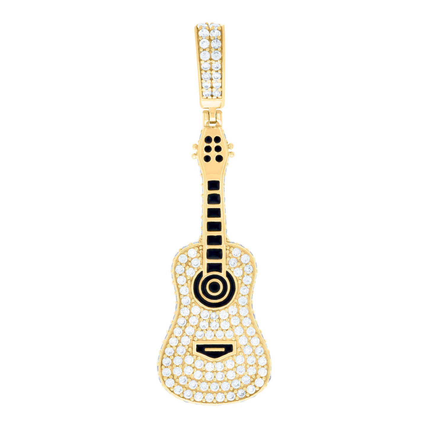 10k Yellow Gold Mens Cubic Zirconia Black Enameled Guitar Music Fashion Charm Pendant