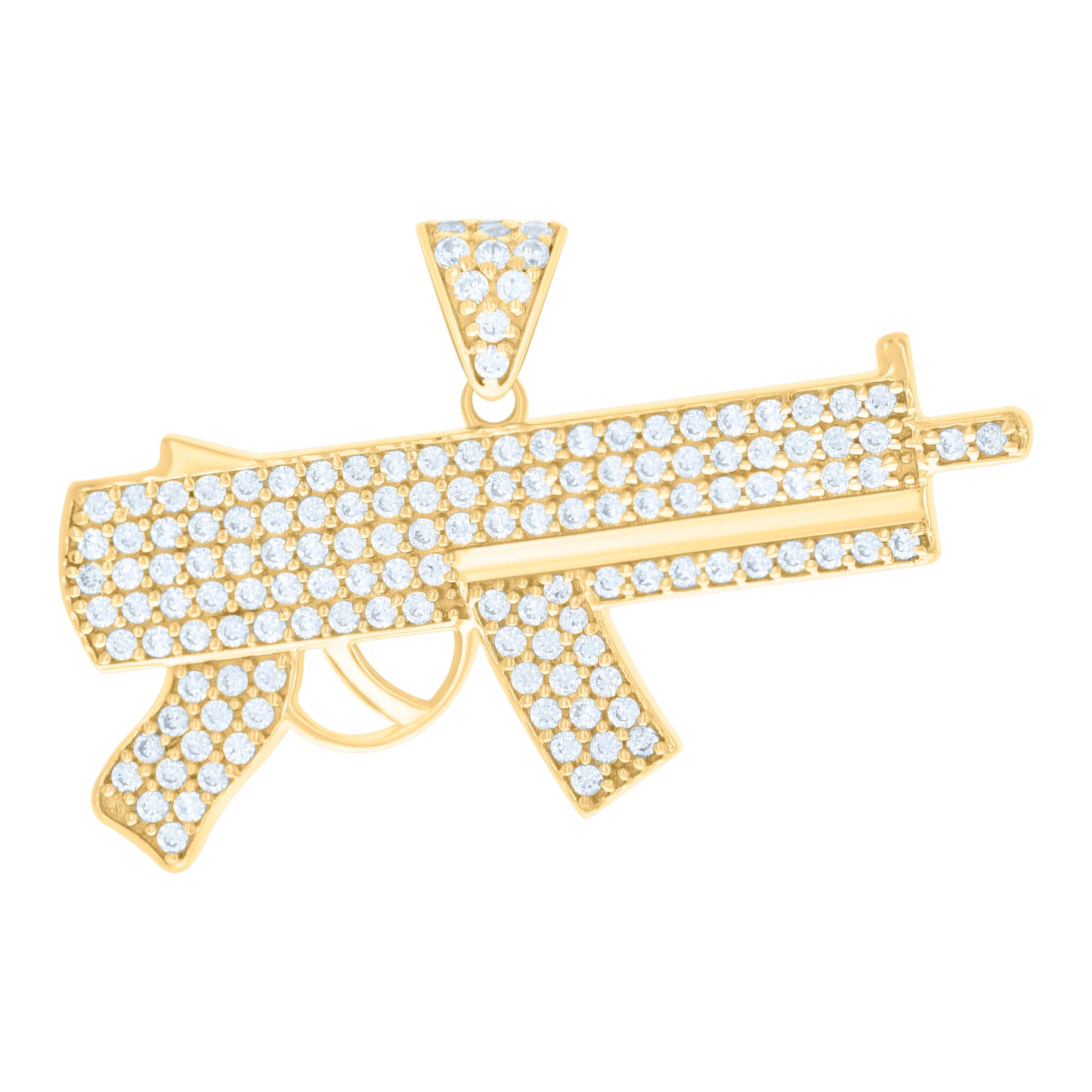 10k Yellow Gold Mens Cubic Zirconia Gun Weapons Charm Pendant