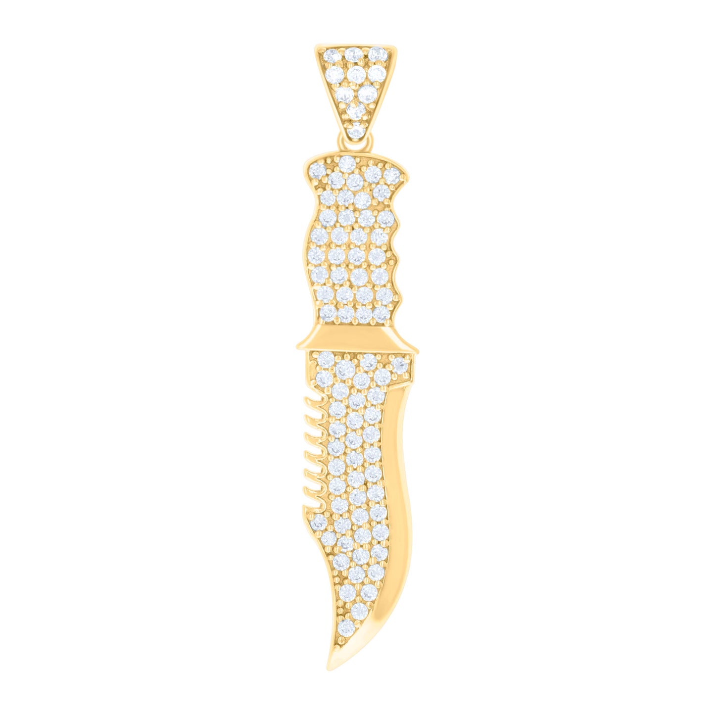 10k Yellow Gold Mens Cubic Zirconia Knife Tools Occupation Charm Pendant