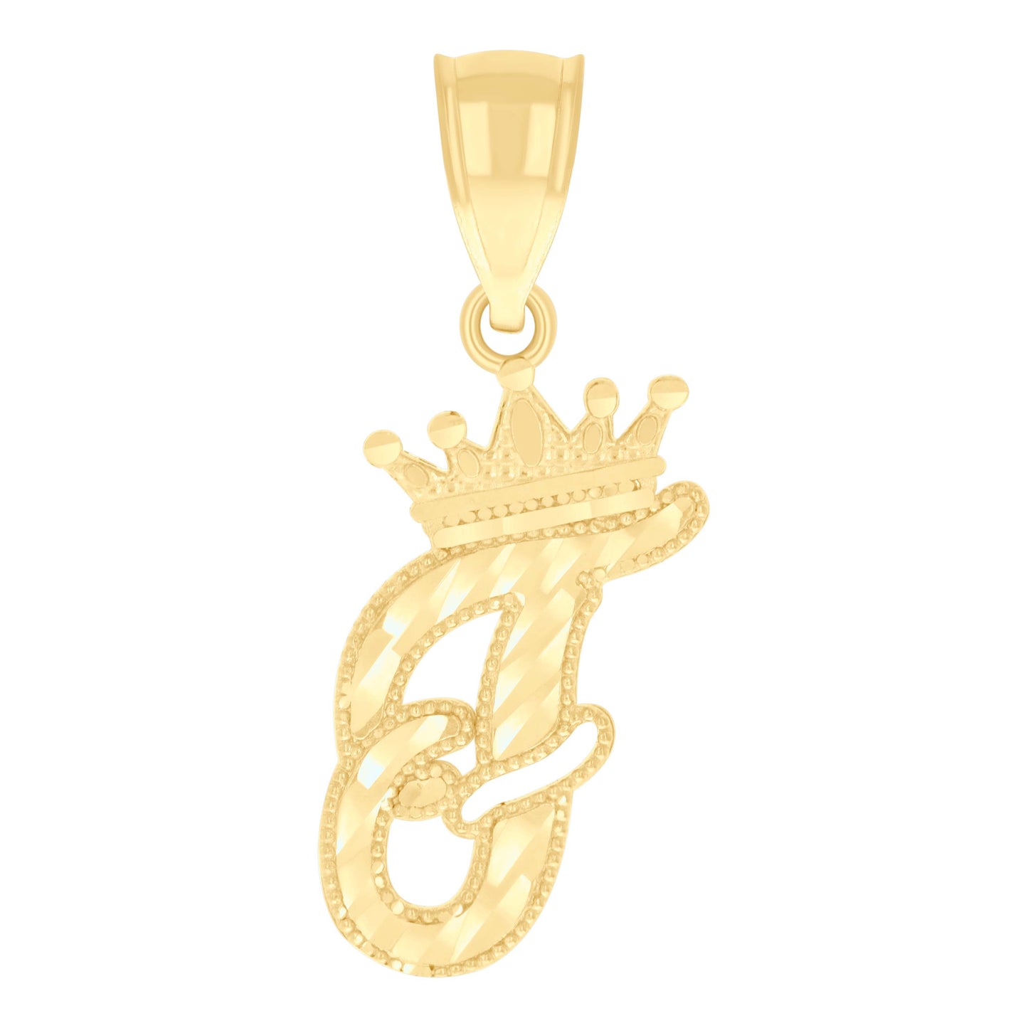 10k Yellow Gold Unisex Crown F Alphabet Initial Charm Pendant