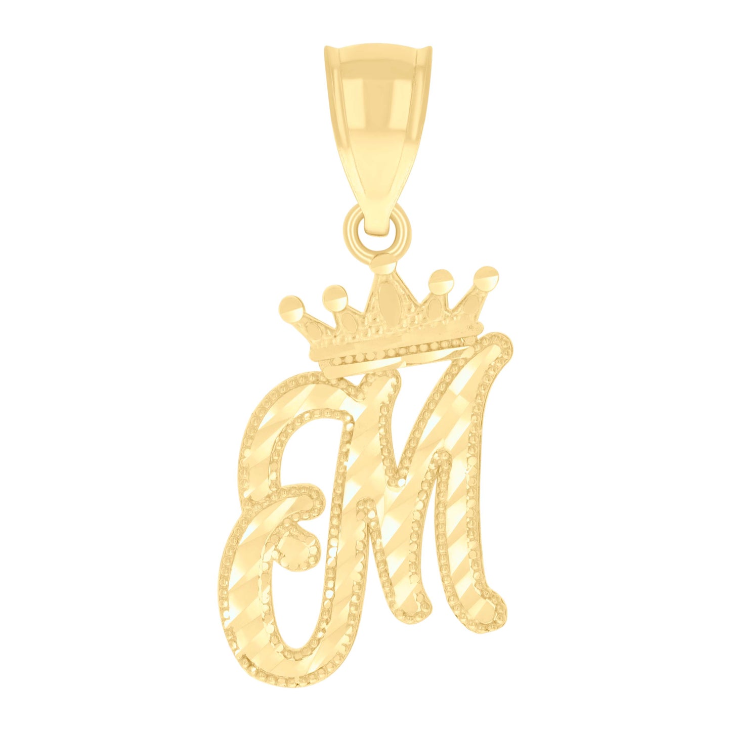 10k Yellow Gold Unisex Crown M Alphabet Initial Charm Pendant
