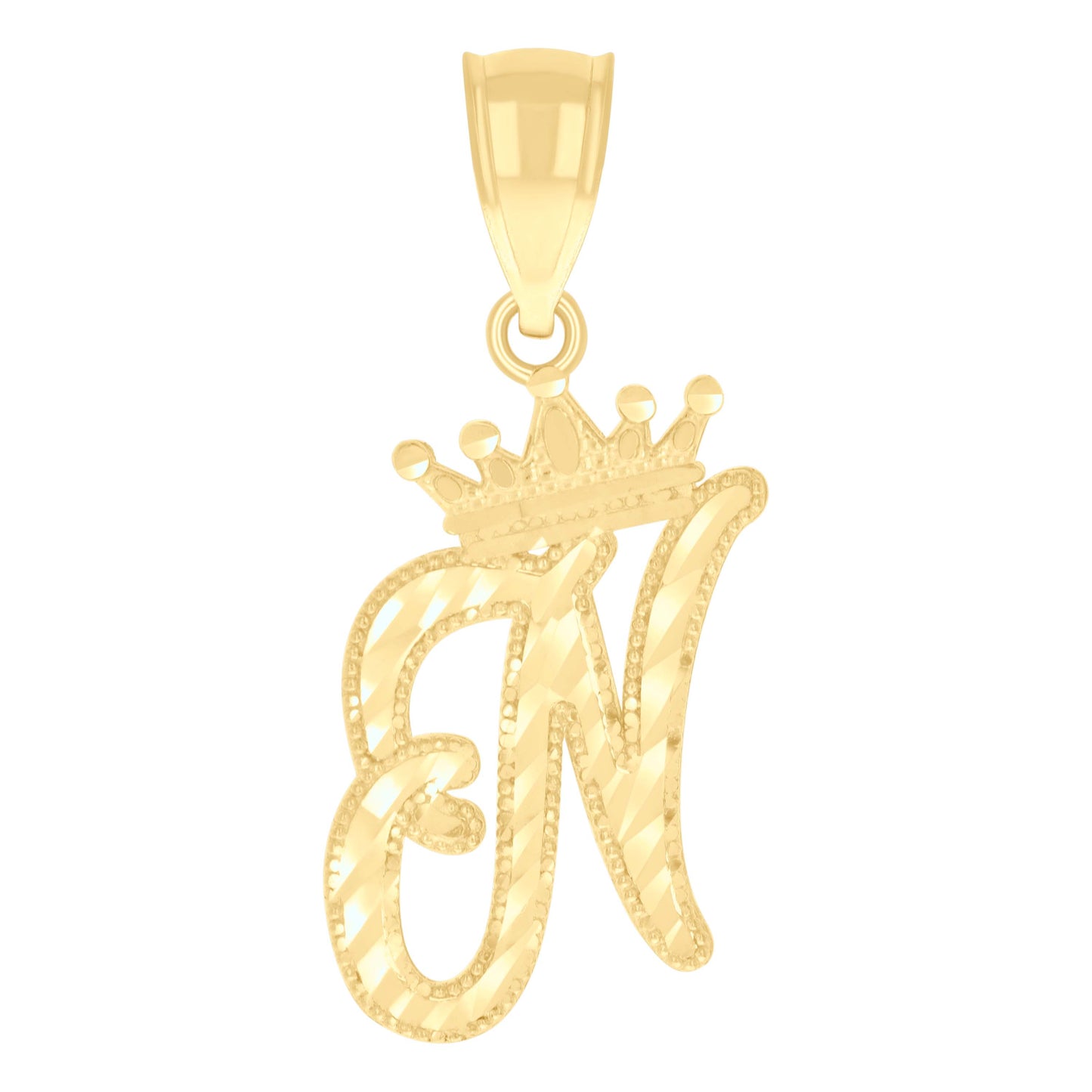 10k Yellow Gold Unisex Crown N Alphabet Initial Charm Pendant