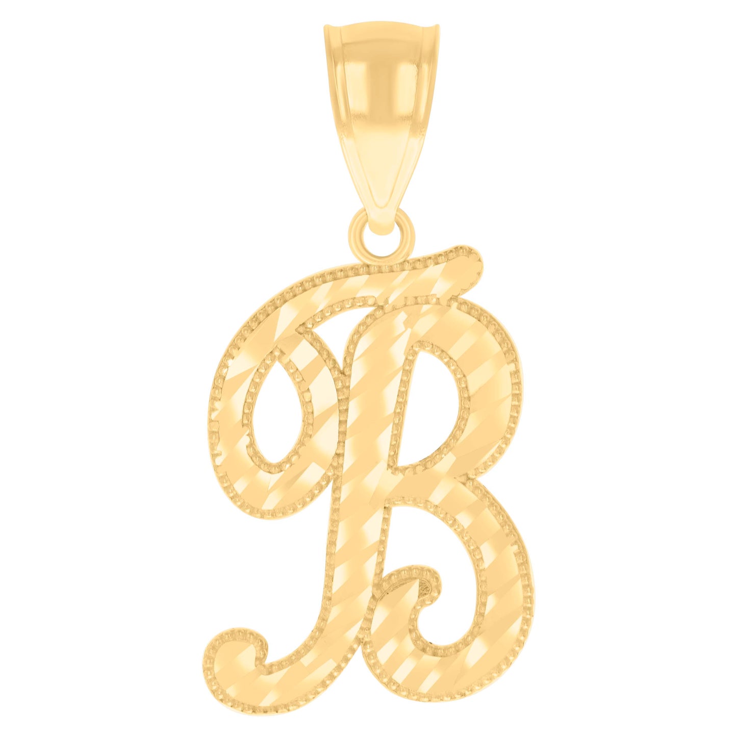 10k Yellow Gold Unisex Initial B Script Alphabet Charm Pendant