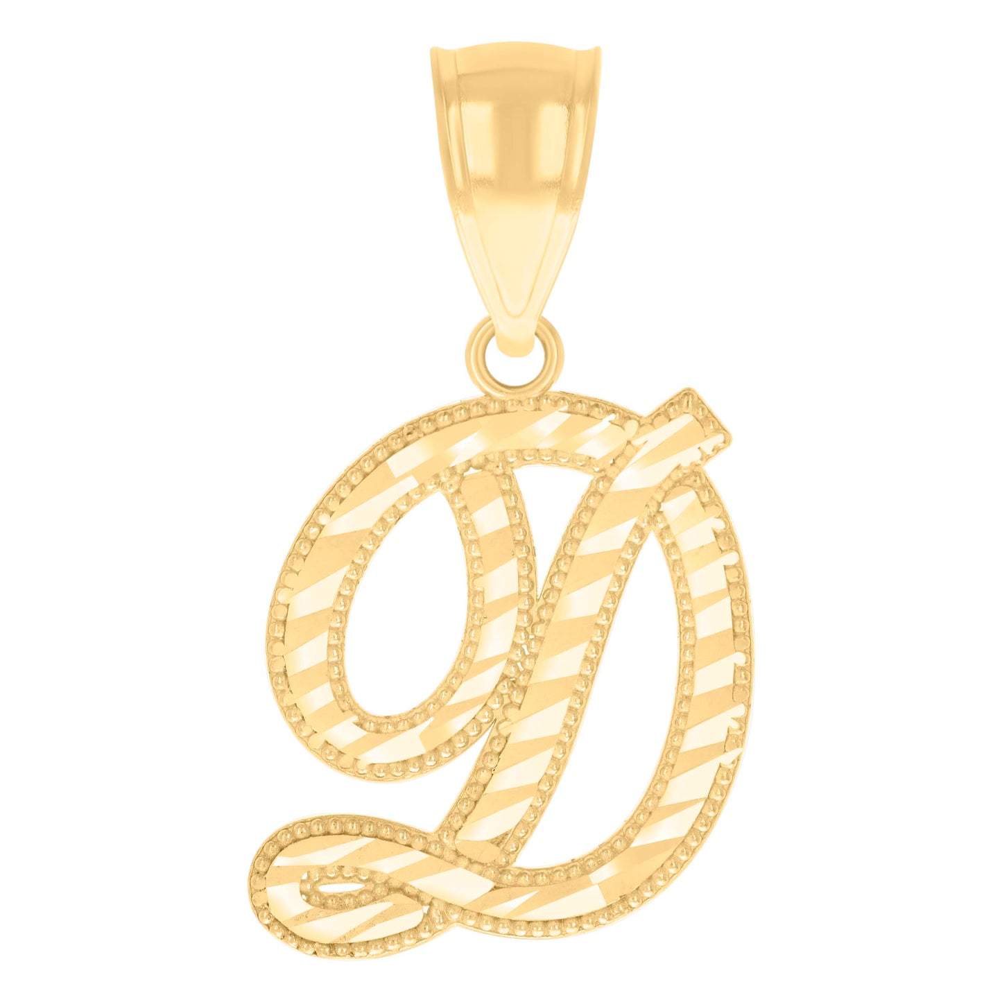 10k Yellow Gold Unisex Initial D Script Alphabet Charm Pendant