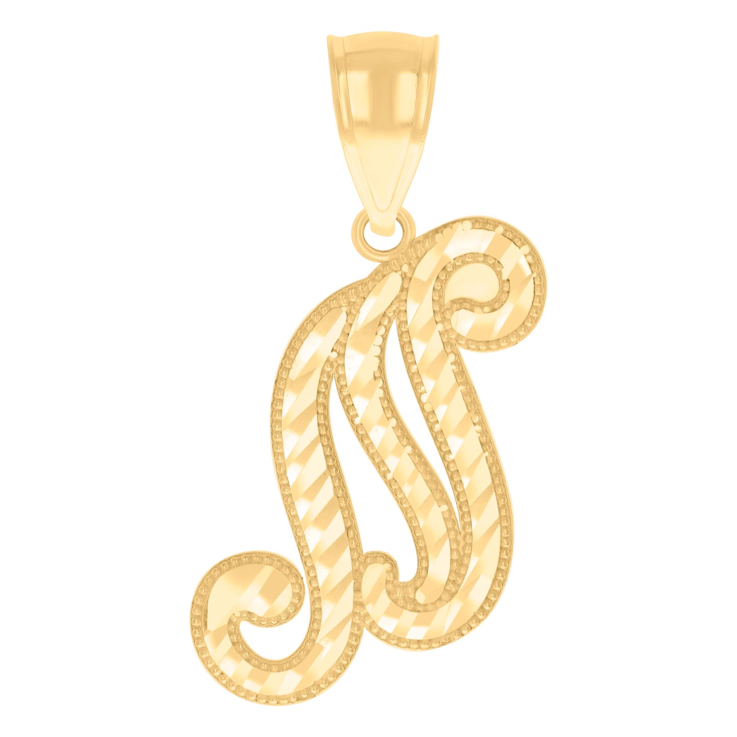 10k Yellow Gold Unisex Initial N Script Alphabet Charm Pendant