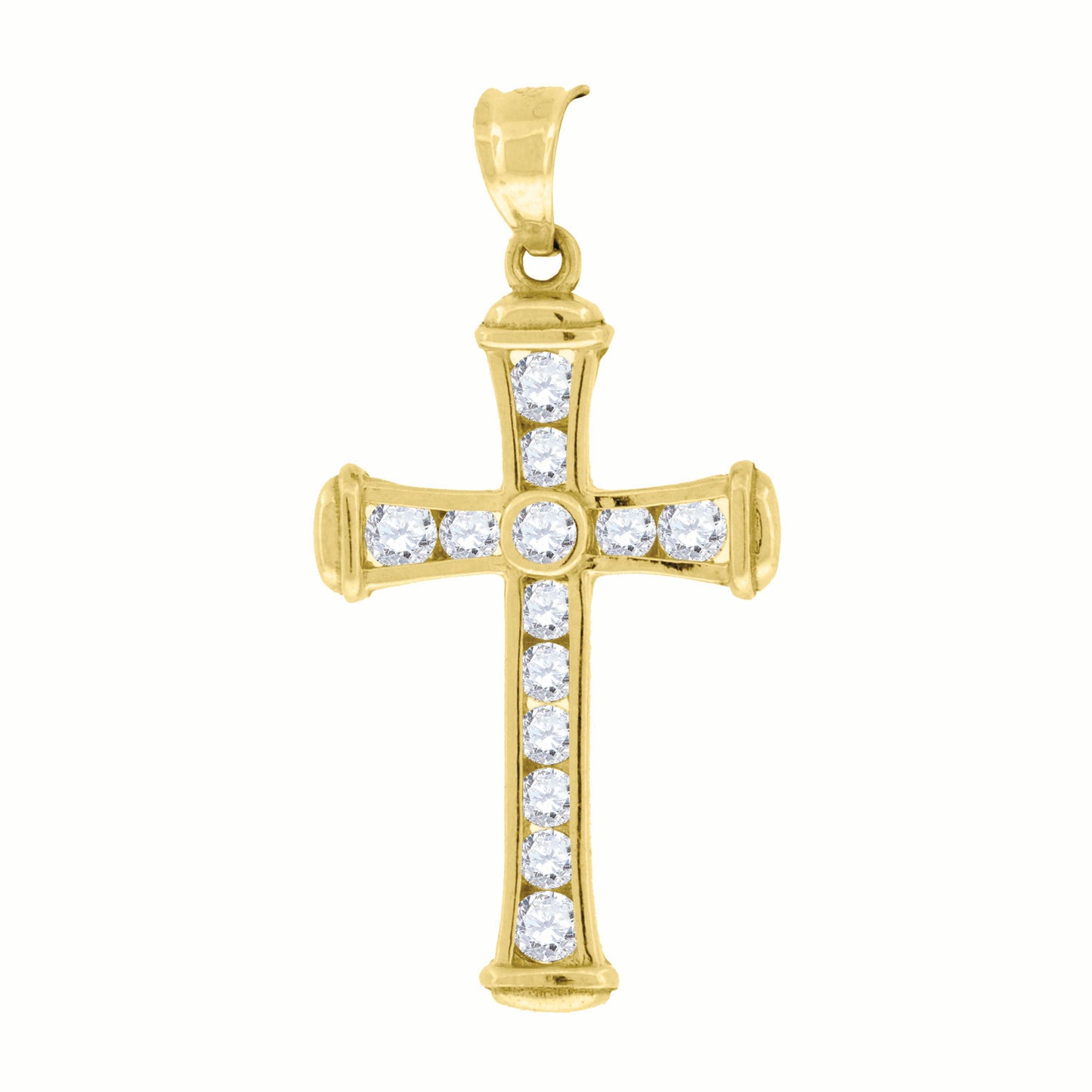 10kt Yellow Gold Womens Mens Round Cubic Zirconia Cubic-Zirconia Cross Religious Charm Pendant