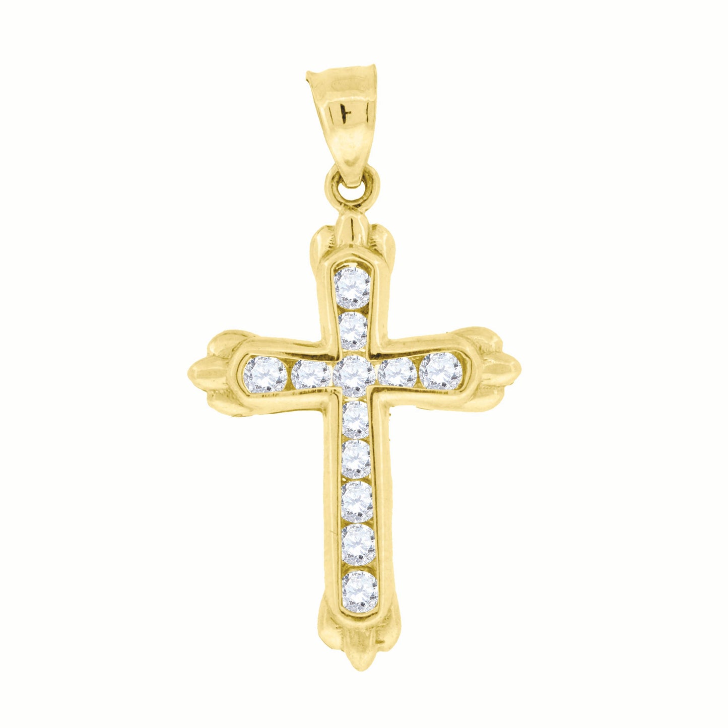 10kt Yellow Gold Mens Women Cubic Zirconia Cubic-Zirconia Cross Religious Charm Pendant
