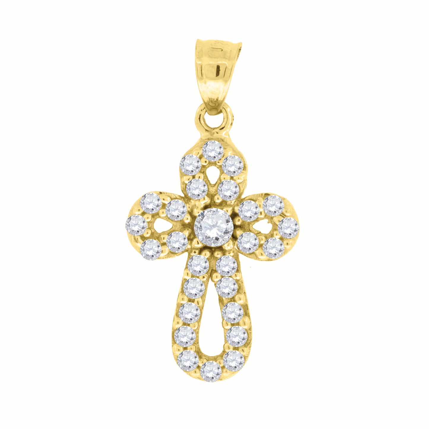 10kt Yellow Gold Womens Round Cubic Zirconia Cubic-Zirconia Cross Religious Charm Pendant